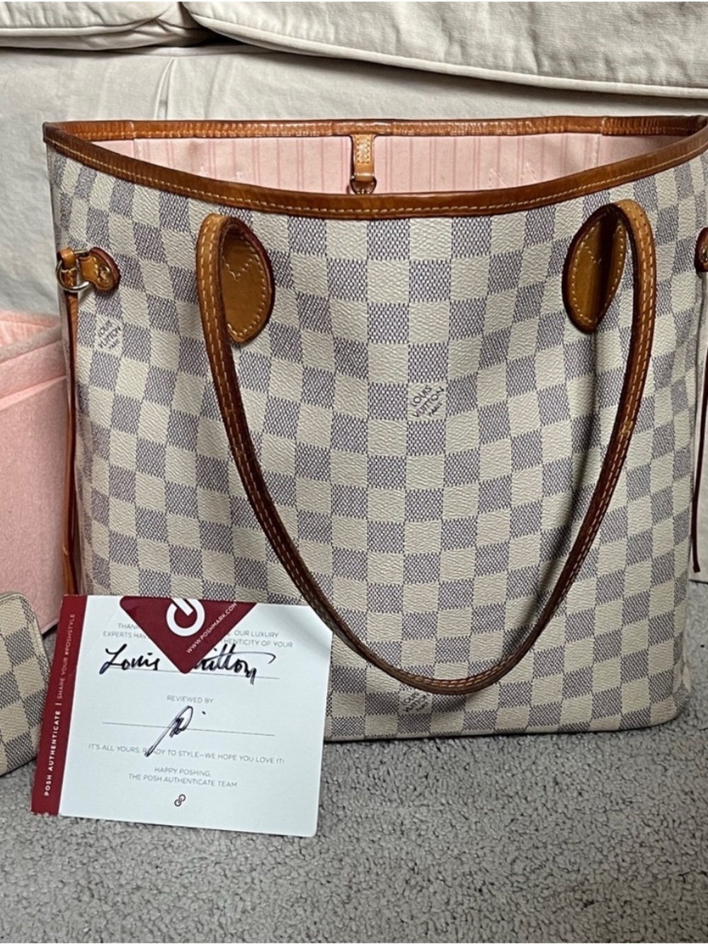 Louis Vuitton Damier Azur Canvas Tote with Pink Lining W/matching wallet!!!!👜👛